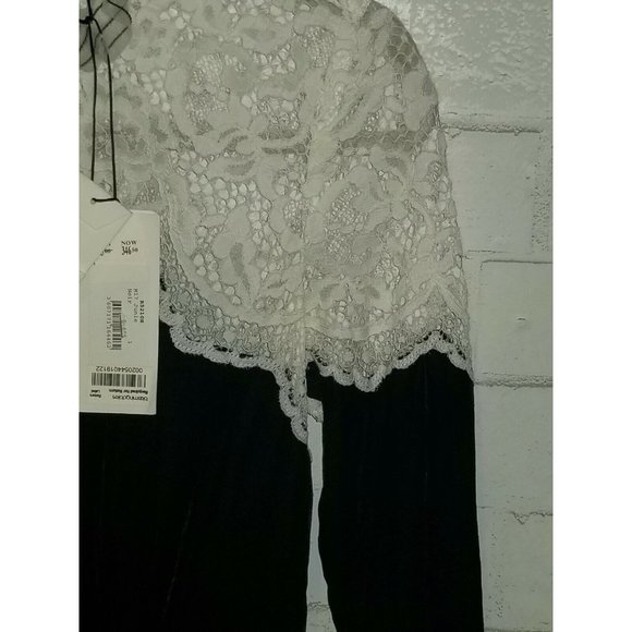 Sandro Paris Junie Long Sleeve Lace and Velvet Dress Black White 1 - Picture 3 of 6